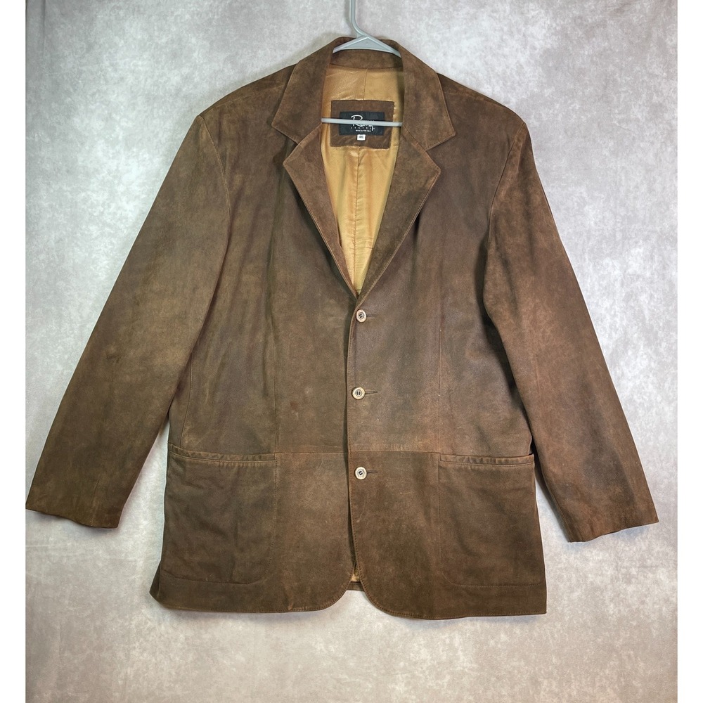 Remy Leather Blazer Mens 46 Brown Jacket 3 Button Single Breasted Distressed USA